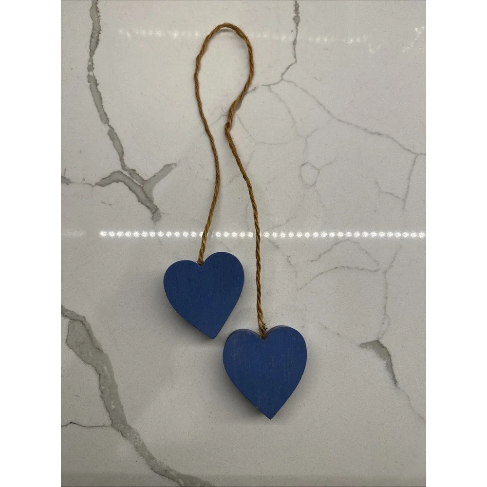 Rustic Farmhouse Hanging Blue Wooden Hearts Ornament Shabby Chic Country Decor